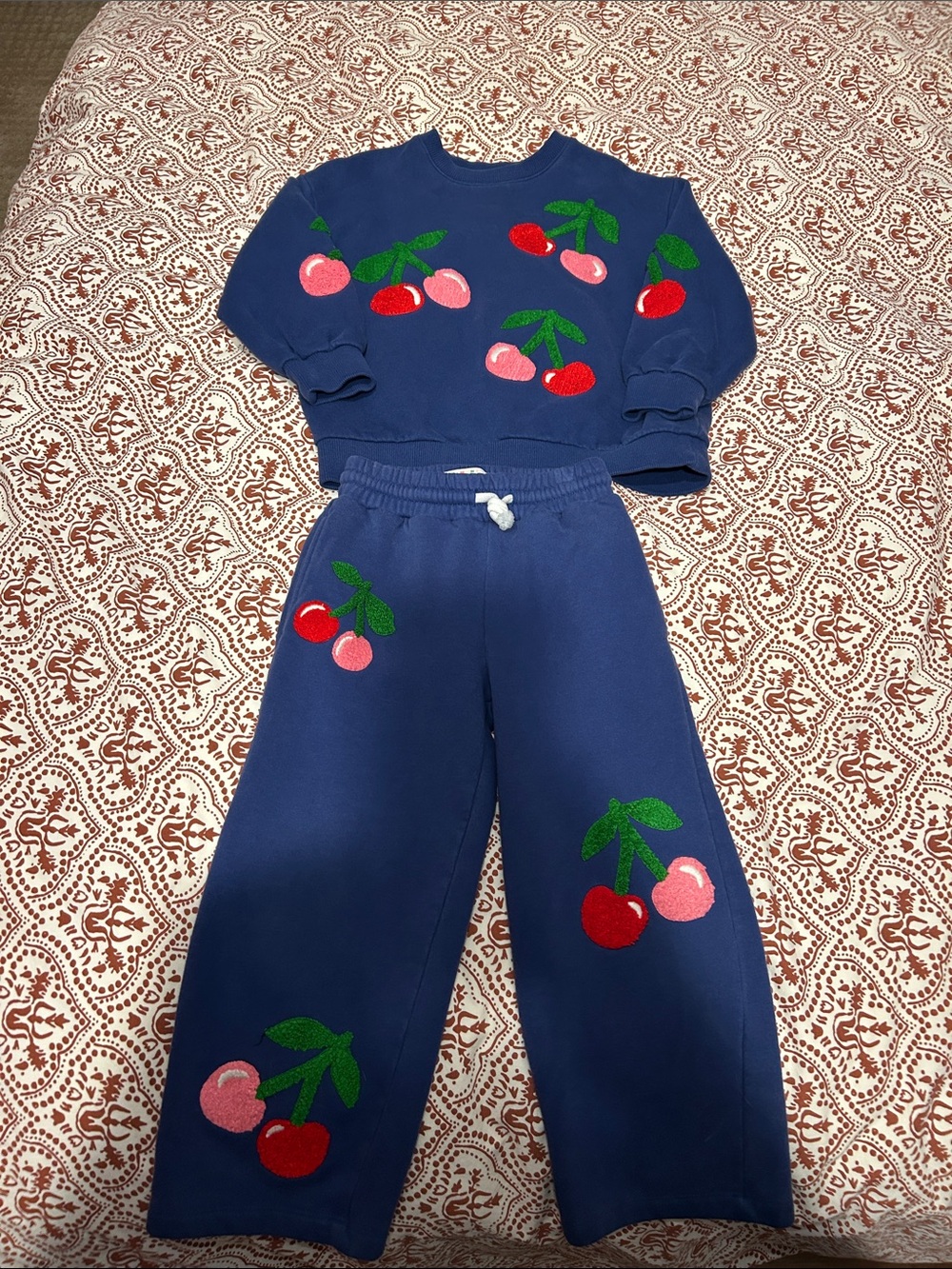 Mini Boden Navy Cherry Two-Piece Sweat Set